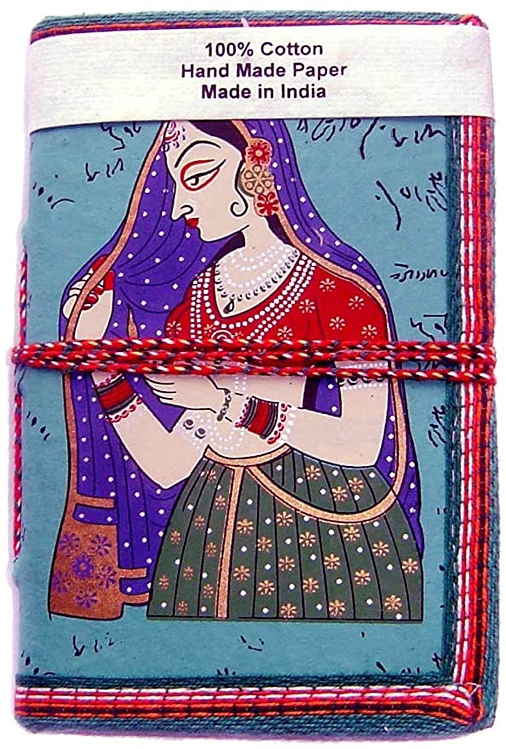 Lokta Handmade Paper Journal Diary Note Book Planner Green Lady Bani Thani The Rajasthani Lady Size - 6x4 inch