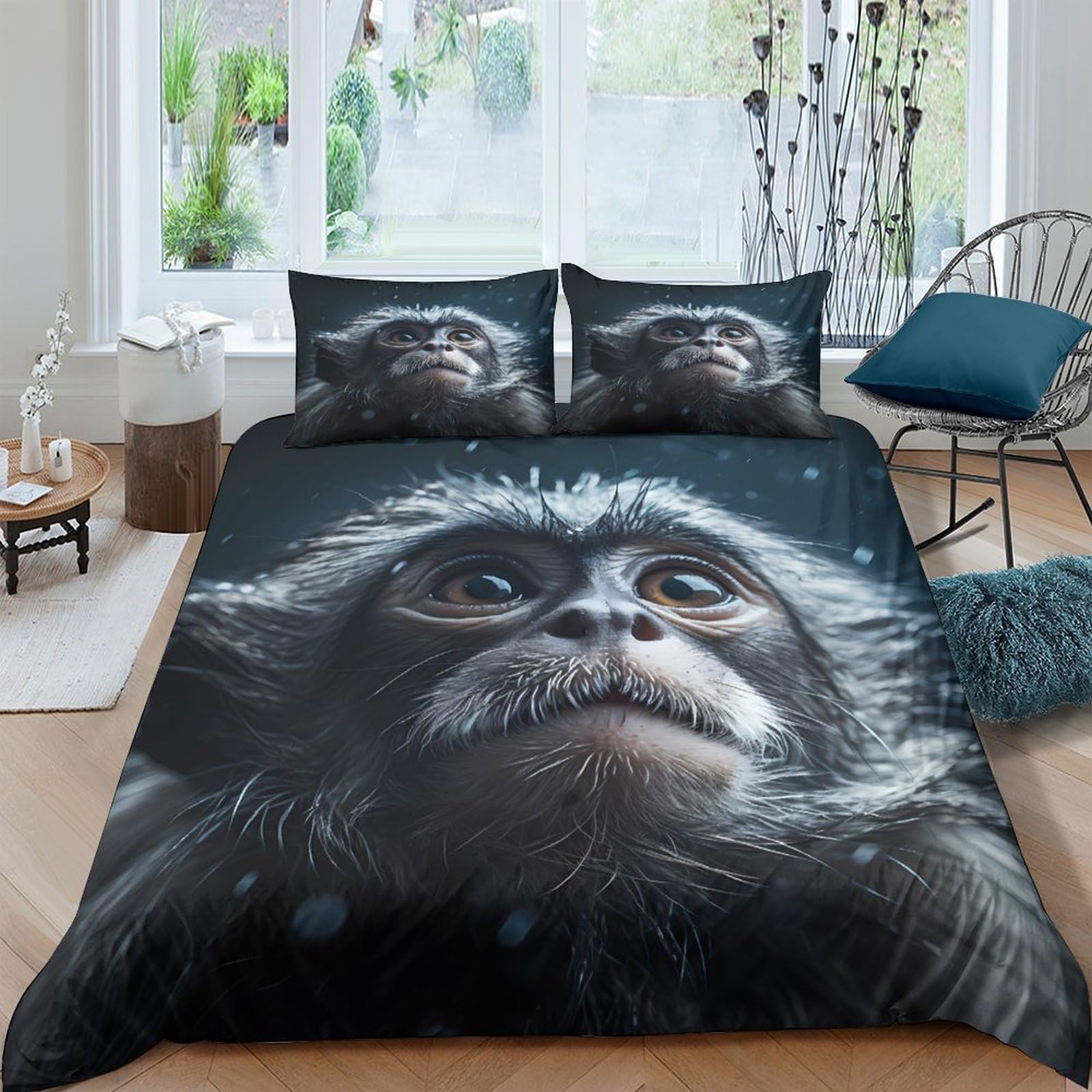 Ctjqhvkz Style-1 3D Printed Monkey Face Fitted Sheet Microfiber Black Artistic Animal Mattress Cover For Bedroom Guest Room Easy Care Single（135X200cm）