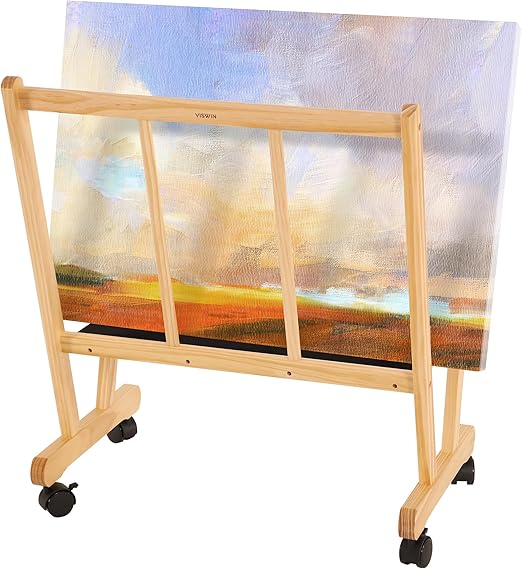 VISWIN Large Art Storage Rack with Casters – Wooden Drying & Display Rack for Canvas, Prints, Posters – Art Organizer for Shows, Studios & Galleries – Natural