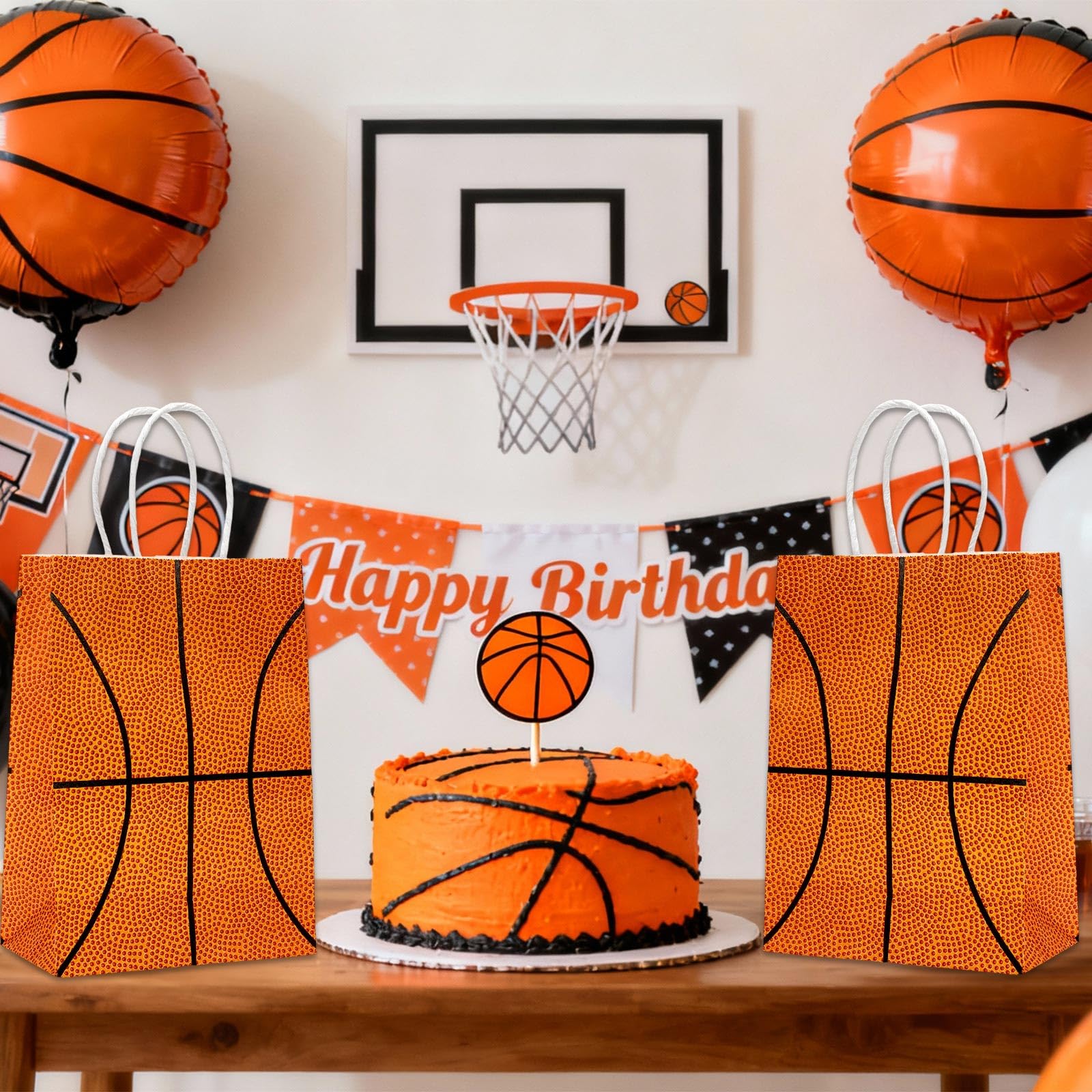 WATMTIN 18 Pcs Basketball Party Gift Bags, Basketball Pattern Gift Bag with Handle, Paper Treat Candy Goodie Bags for Basketball-Themed Party Games Sports Day Birthday Decorations Supplies