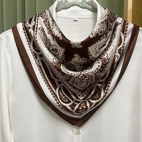 Miniatura 68 de FONYVE - Pañuelo de satén sedoso de tamaño mediano para mujer, cuadrado, 27.5 x 27.5 pulgadas