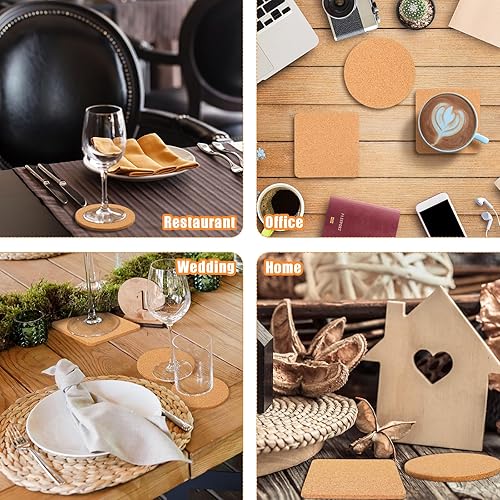 Miniatura 7 de Yaomiao Juego de 100 posavasos de corcho de madera a granel de 4 pulgadas para beber, té, café, blanco, absorbente, resistente al calor,