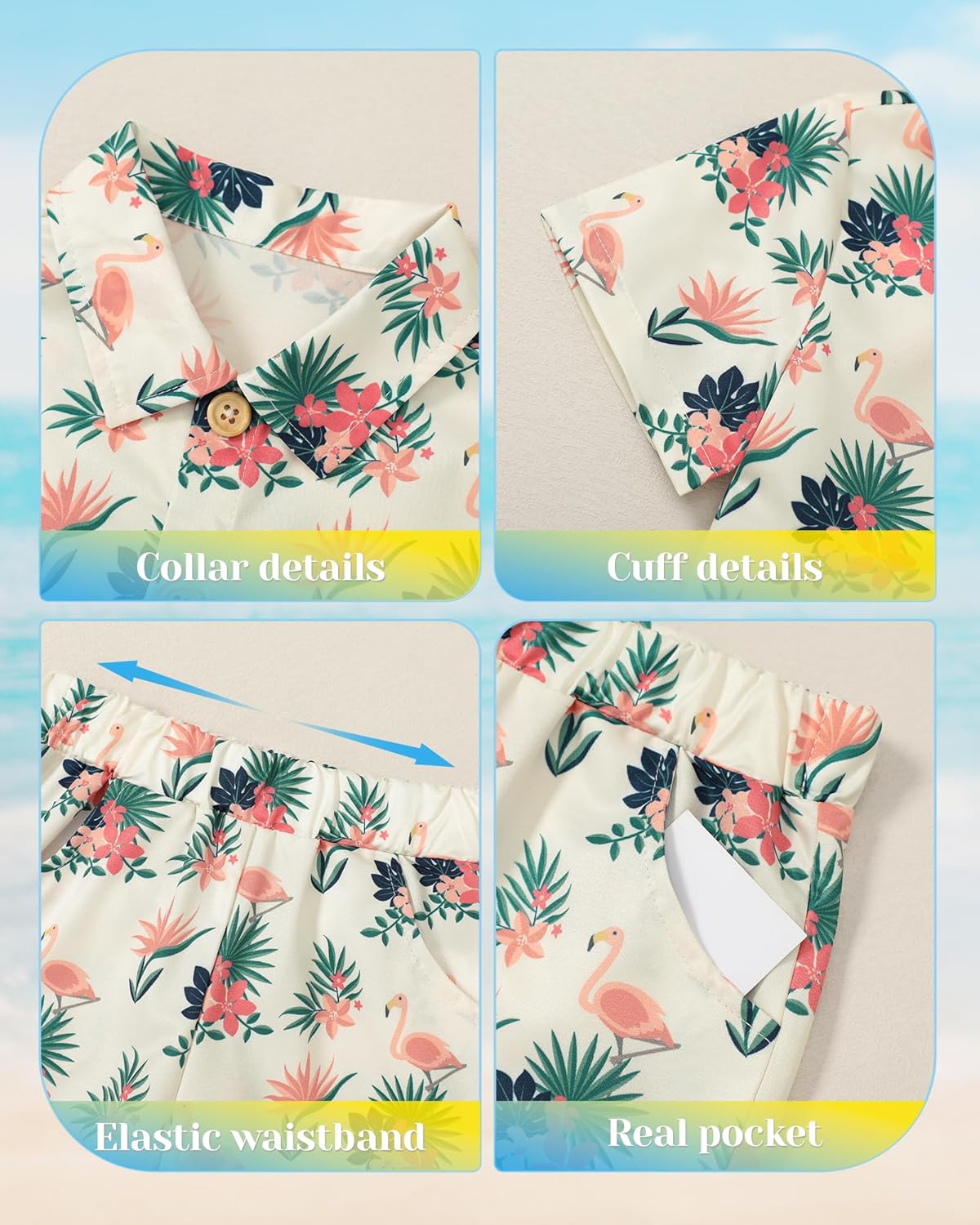 ZOEREA Toddler Baby Boy Clothes Hawaiian Outfit Shorts Sets Printed Button Down Shirt and Shorts Summer Beach Clothes 1-5T - Image 3