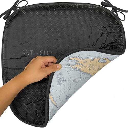 Miniatura 6 de Lunarable Adventure - Cojín de asiento para silla, mapa del mundo en tono retro y descubrimiento de barcos piratas con símbolos náuticos de viaje,