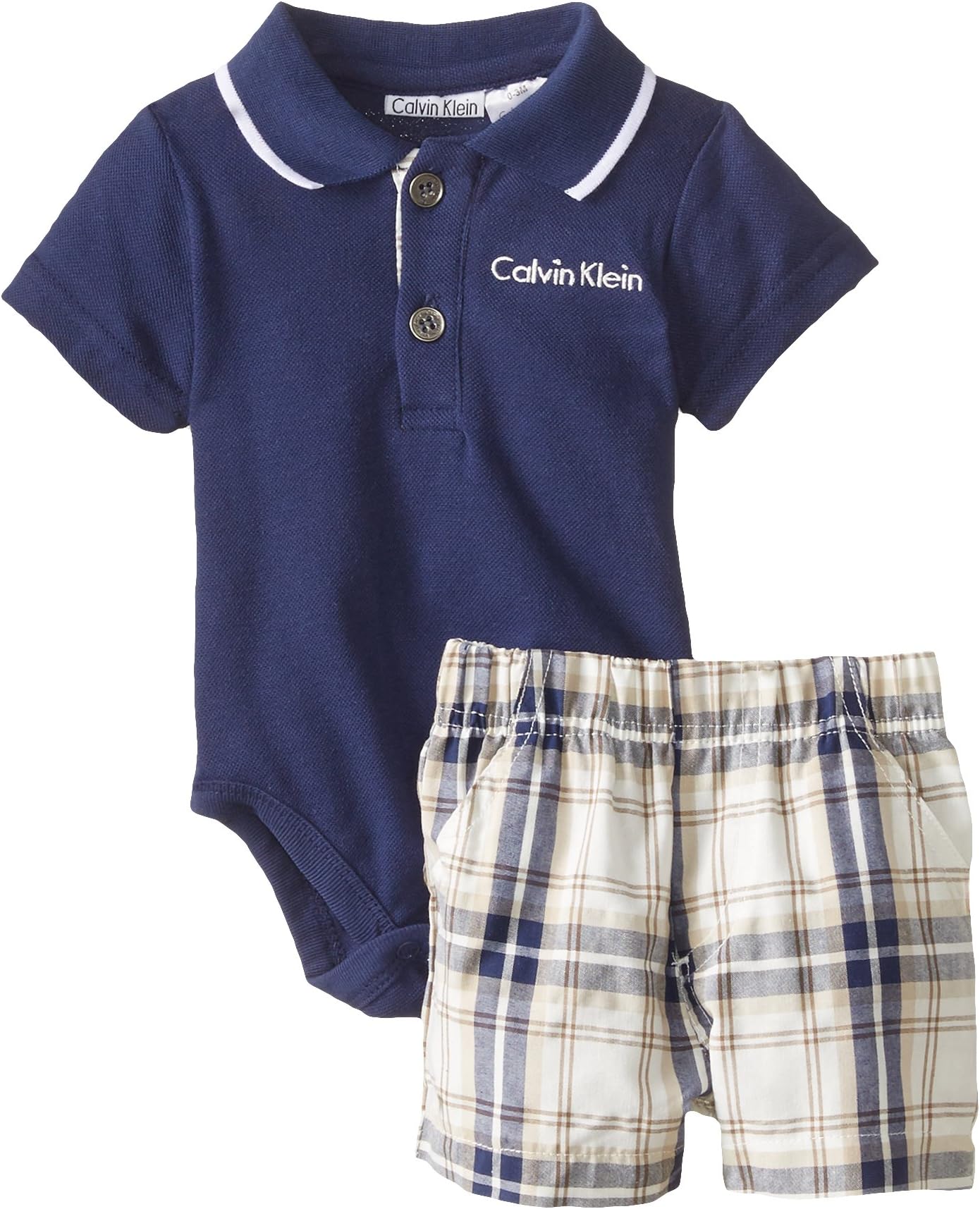 Calvin Klein Baby-Boys Newborn Navy Polo Top with Shorts