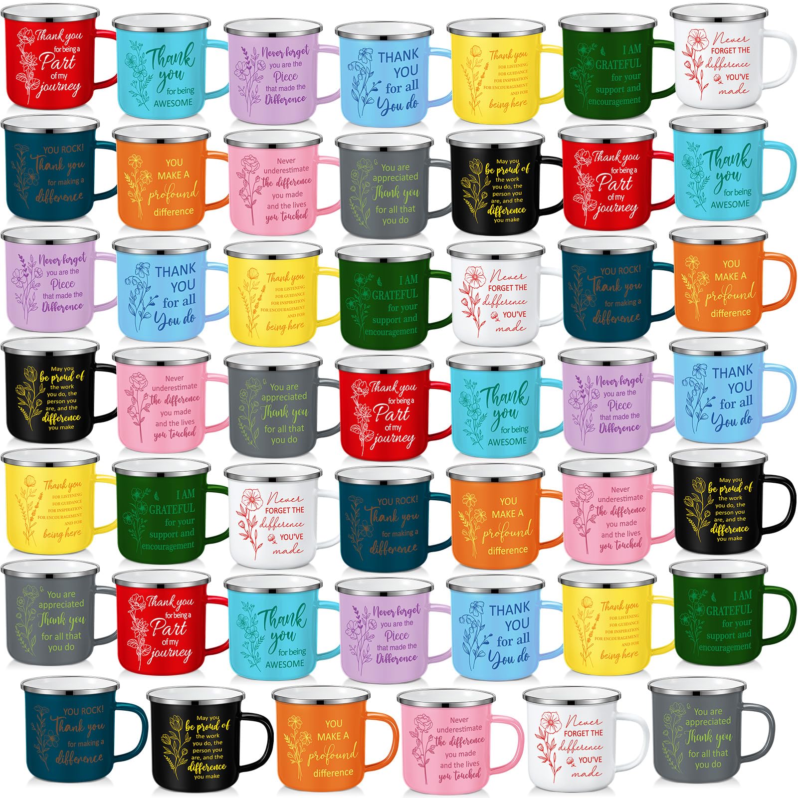 Didaey 48 tazze motivazionali smaltate da caffè con manico, regalo di ringraziamento, per il rientro a scuola, per insegnanti, volontari, dipendenti, apprezzamento (squadra floreale)