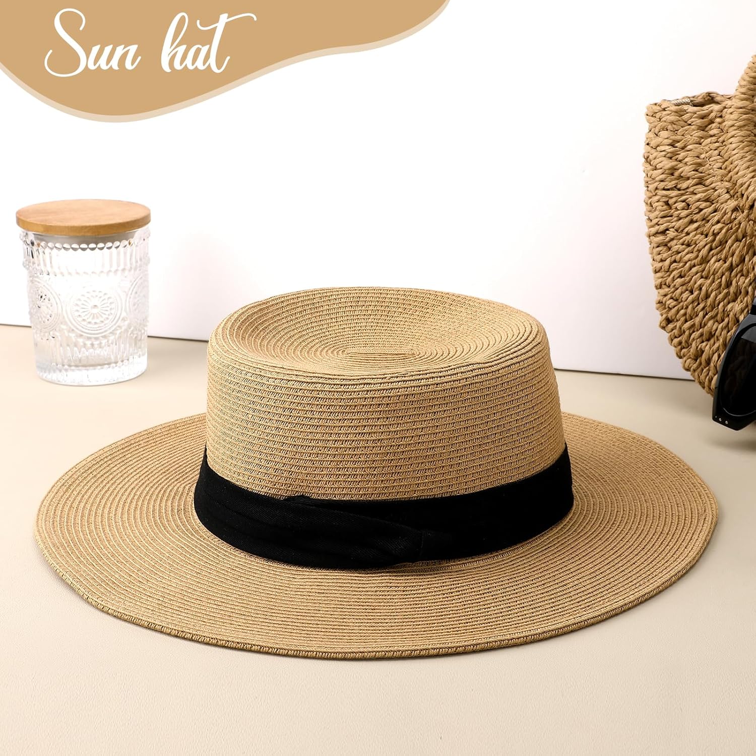 Beach Sun Straw Hats for Women, UPF 50+ UV Sun Protection Wide Brim Summer Straw Hat Foldable Packable Roll up Cap Khaki - Image 2