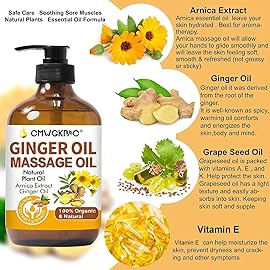 Ginger Oil,Ginger Massage Oil for Lymphatic Drainage,Natural Body Oil for Skin,Arnica Oil,Sore Muslce Massage Oil,Spa Ginger Oil-Warming and Relaxing for Christmas Stocking Stuffers for Men Women