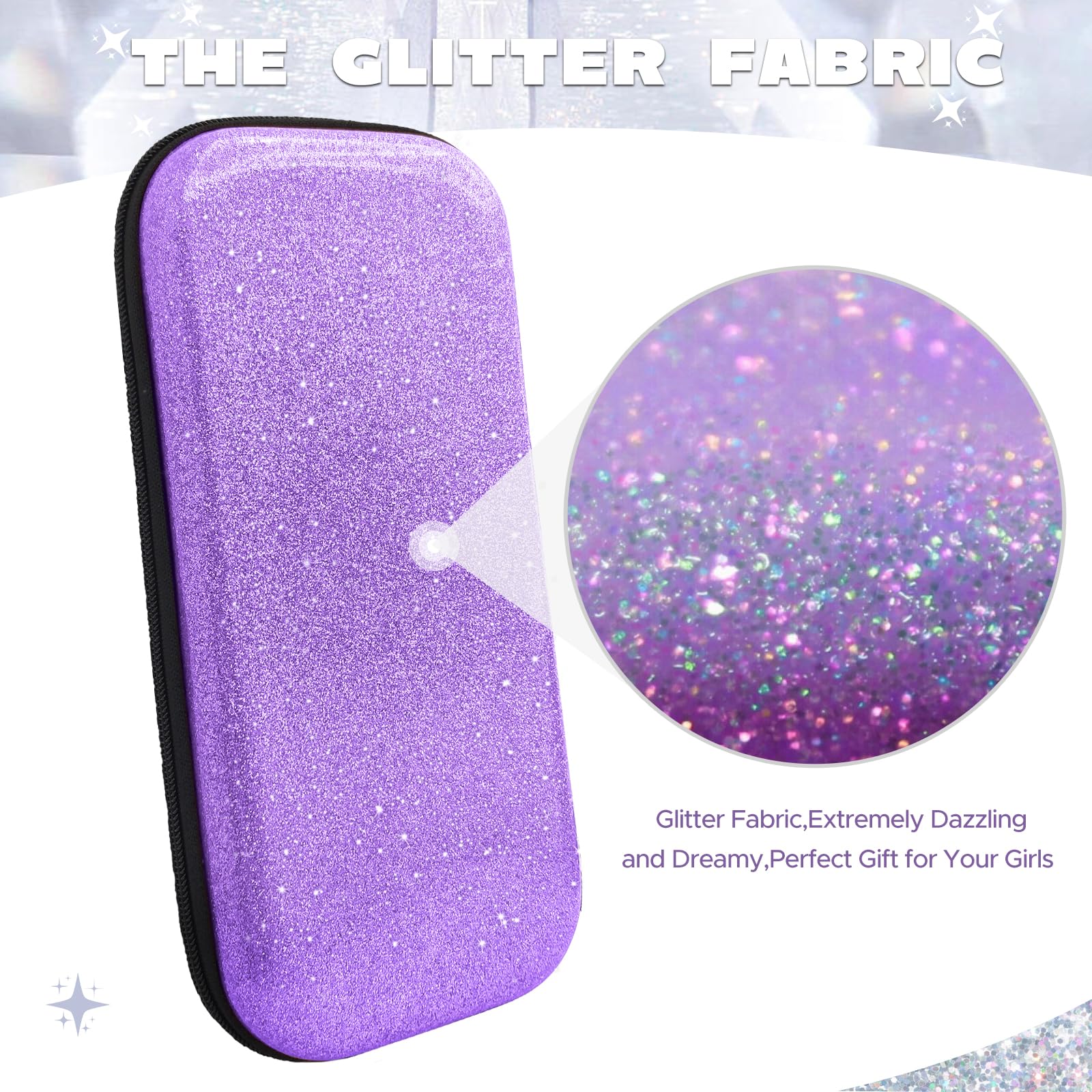 JYPS Glitter Carrying Case for Switch and Switch OLED Console,Pink Hard Travel Case Shell Pouch for Switch Console & Accessories,Protective Carry Case Compatible with Nintendo for Girls (Purple) - Image 2