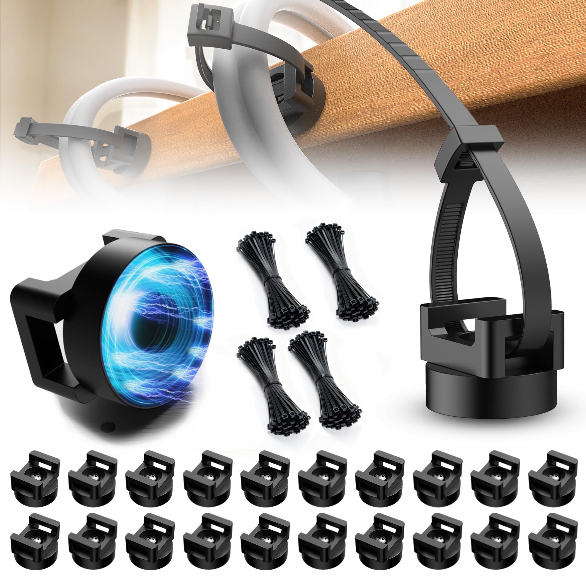 Photo 1 of 220 Pcs Magnetic Zip Tie Mount Base 26lbs Strong Magnetic Zip Tie Holder Multipurpose Magnet Cable Tie Clips Holder Wire Management Clips for Home Office Marine Electrical Wiring Organization Black