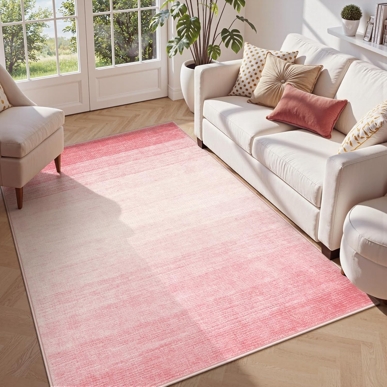 Tapis pour chambre et salle à manger moderne abstrait rose 110x180