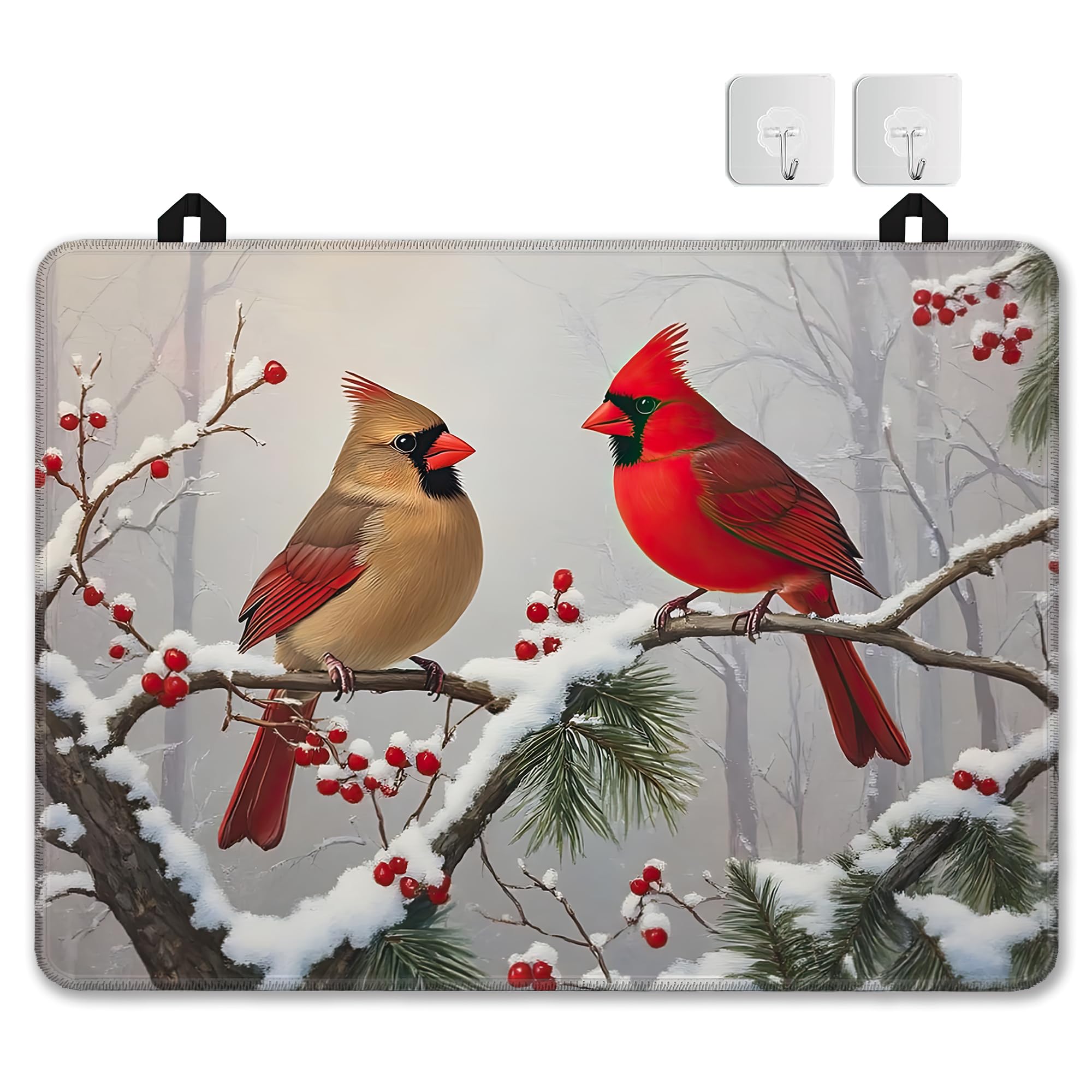 Cardinal Birds Stove Top Covers for Electric Stove,Winter Berry Branch Glass Top Stove Cover, Heat Resistant Range Covers for Electric Stove,Washable Countertop Mat, 28 x 20 Inch