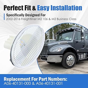 A06-40131-000 Front Fender Side Marker Lights Fit for 2002-2016 Freightliner M2 106/ M2 Business Class Hood Marker Fender Lamp High/Low Beam 3 Pin Replace# A06-40131-001 (2 Pack)