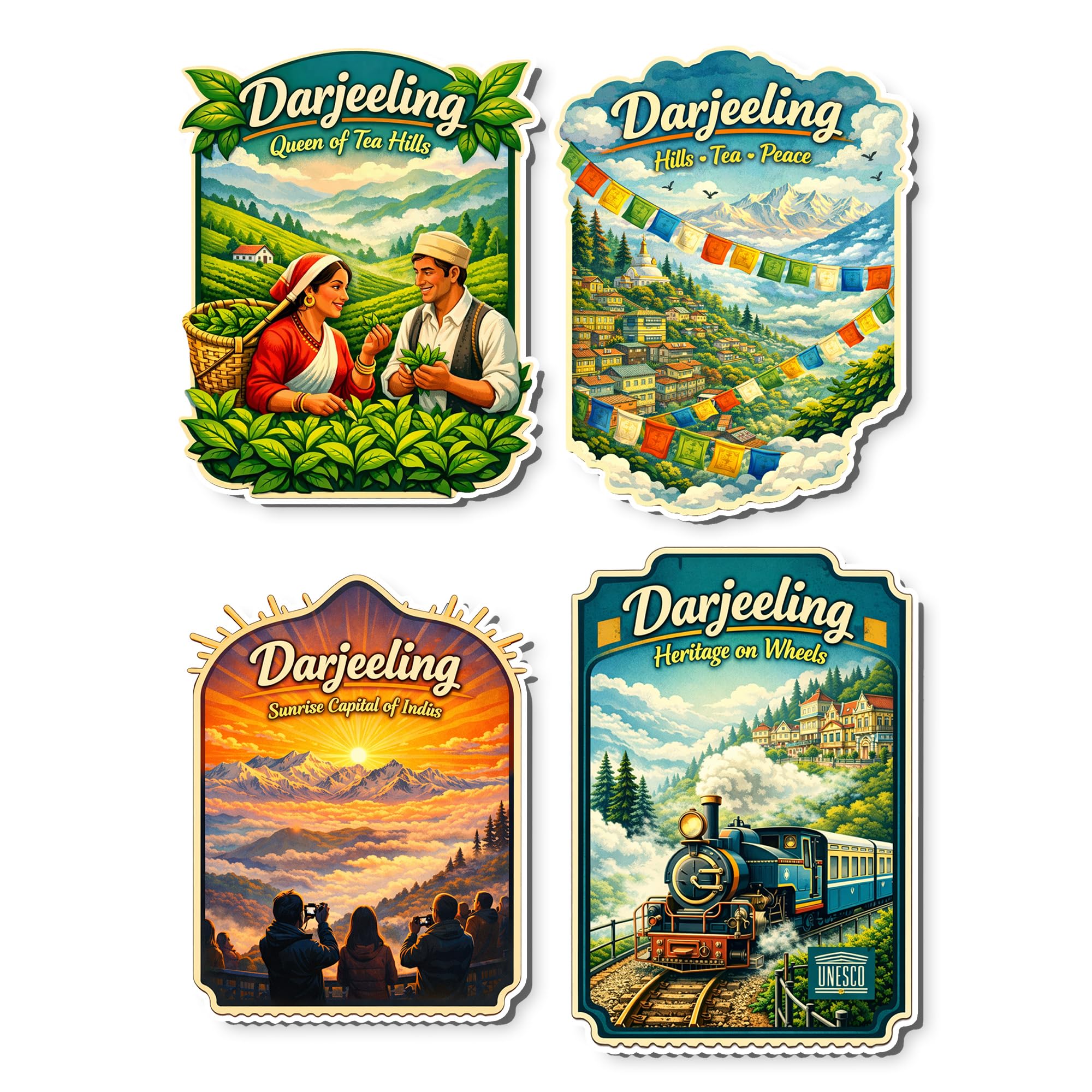 REGALOCASILA Darjeeling Tourism Souvenir Fridge Magnets Set of 4 Queen of Tea Hills Heritage on Wheels Sunrise Capital Hills Tea Decorative Refrigerator Magnets-image-12
