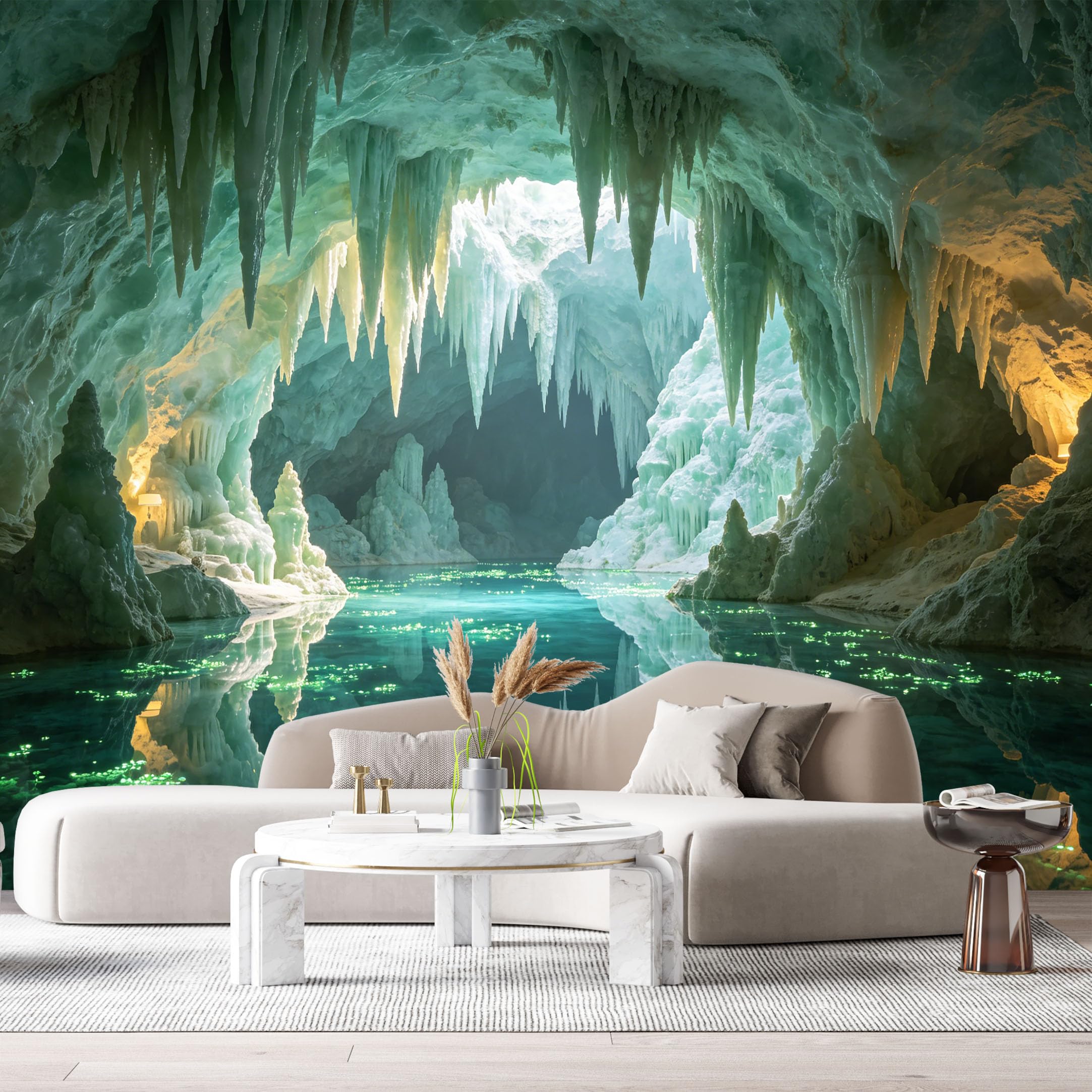 Custom Size Wall Murals Ice Cave Underground Lake 3D Trompe L'Oeil Mountain Lake Landscape SelfAdhesive Wall Fabric Removable Large Wallpaper for Photo Living Room