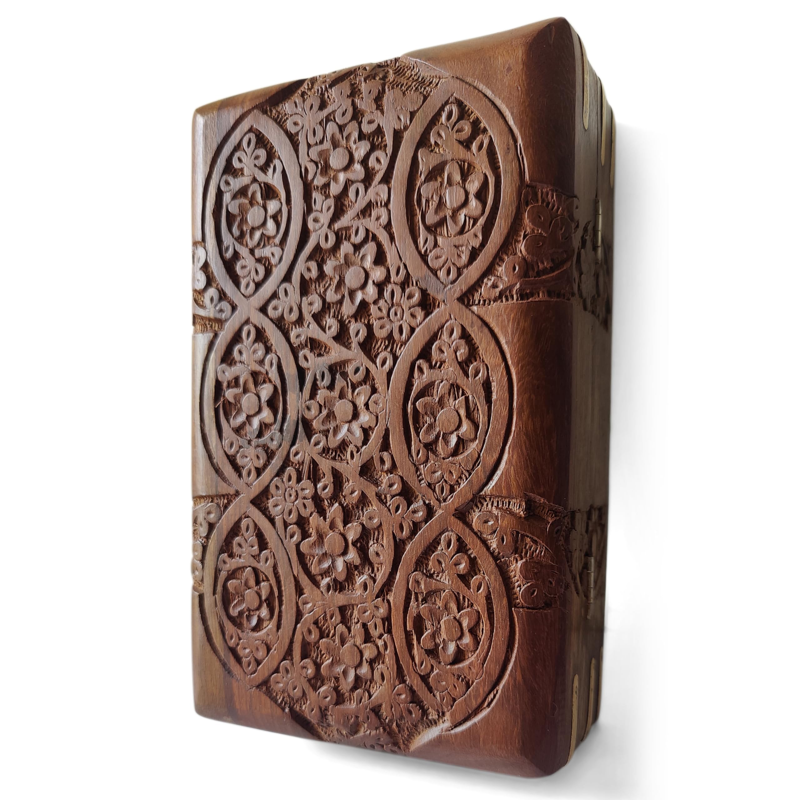 GURU JEE Ręcznie rzeźbione drewniane dekoracyjne rzeźby kwiatowe uniwersalny organizer do przechowywania pamiątka pudełko na biżuterię 20 x 12,5 x 6,5 cm