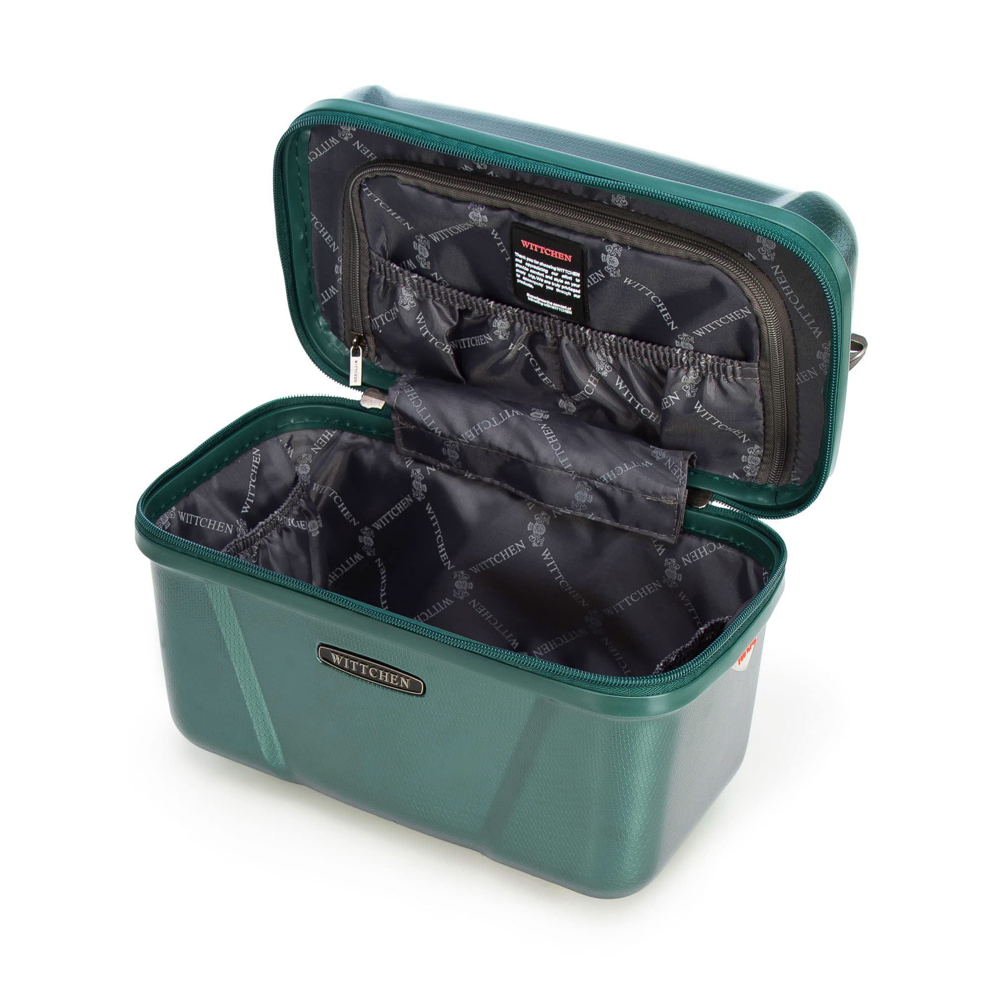 WITTCHEN Maleta de Viaje, Equipaje de Mano, Equipaje de Cabina, Maleta rígida de policarbonato, con 4 Ruedas gemelas, Cerradura de combinación, Mango telescópico Explorer Line, Verde, Kosmetikkoffer,