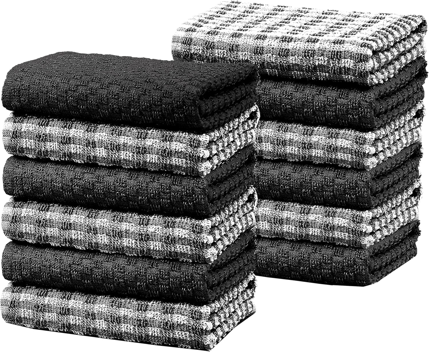 Poshliving Black Terry Kitchen Tea Towels 100% Cotton Super Absorbent Quick Drying Soft Towel Kitchen Dish Cloths For Drying & Cleaning Household Essentials (12, )