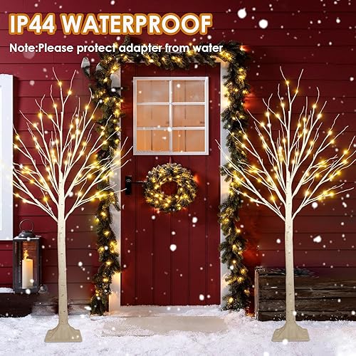 Miniatura 6 de Paquete de 2 árboles de abedul iluminados de 4 pies (tamaño más alto y de pie en el suelo), árbol de Navidad de abedul para interiores y exteriores,