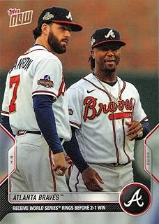 2022 Topps Now #24 Atlanta Braves Receive 2021 World Series Rings Baseball Card - Dansby Swanson and Ozzie Albies