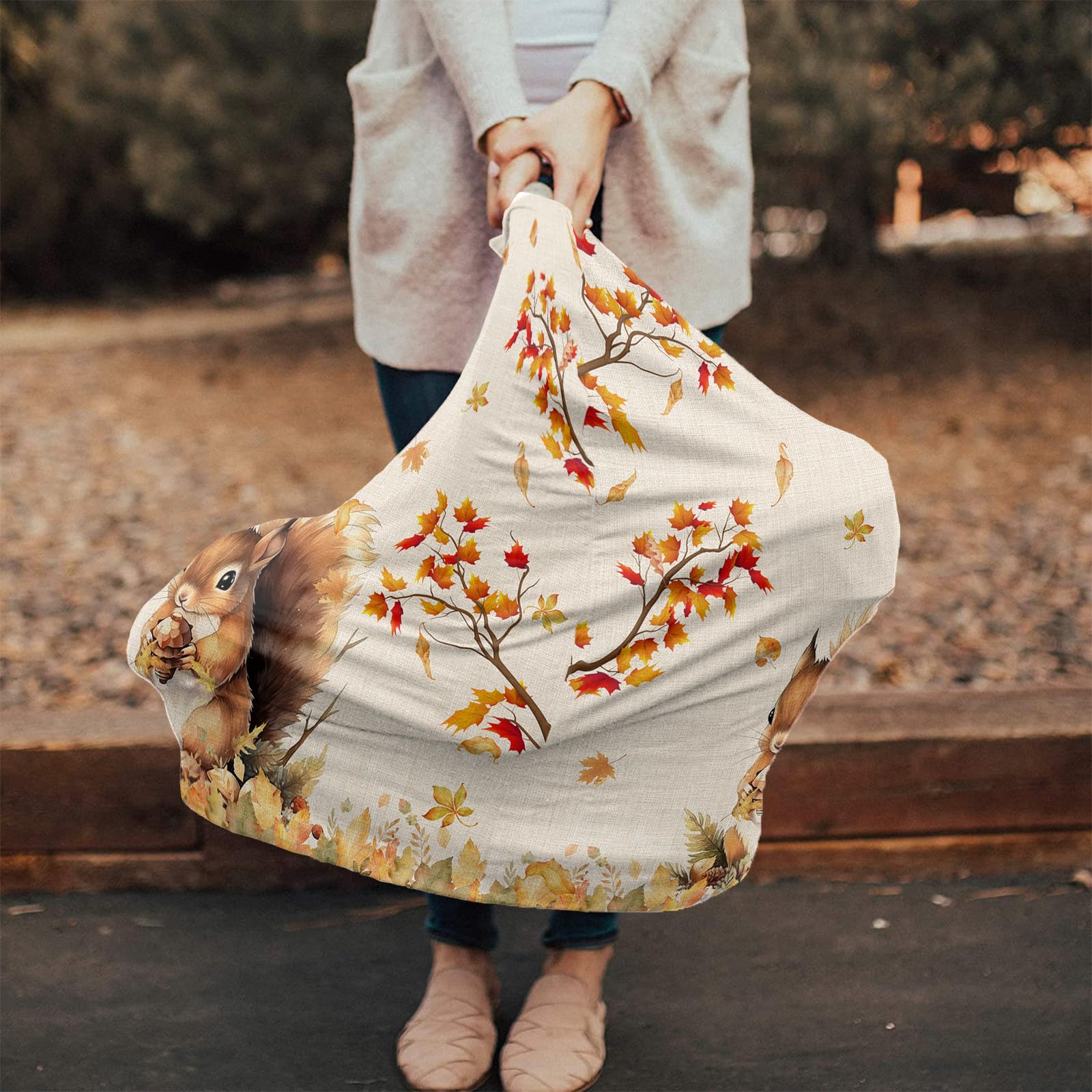 Nursing Cover for Breastfeeding Scarf, Fall Leaves Squirrel Vintage Baby Car Covers Super Soft Multi Use for Canopy Shopping Cart Cover Blanket Stroller Cover