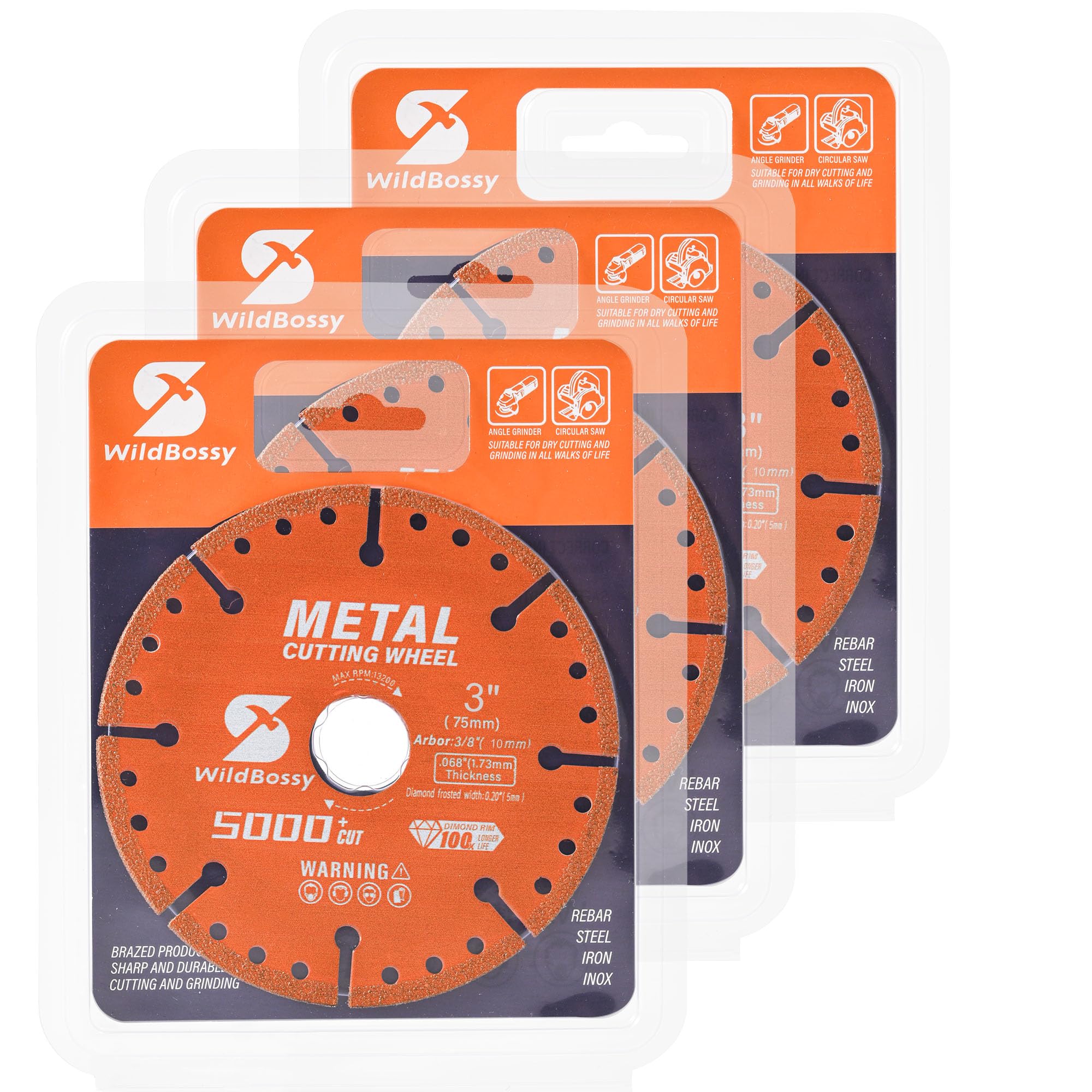 Diamond Cutting Wheel 3 Inch (3PCS) with 3/8" Arbor Hole, Metal Cut Off Disc with 5000+ Cuts on Rebar, Steel, Iron and INOX