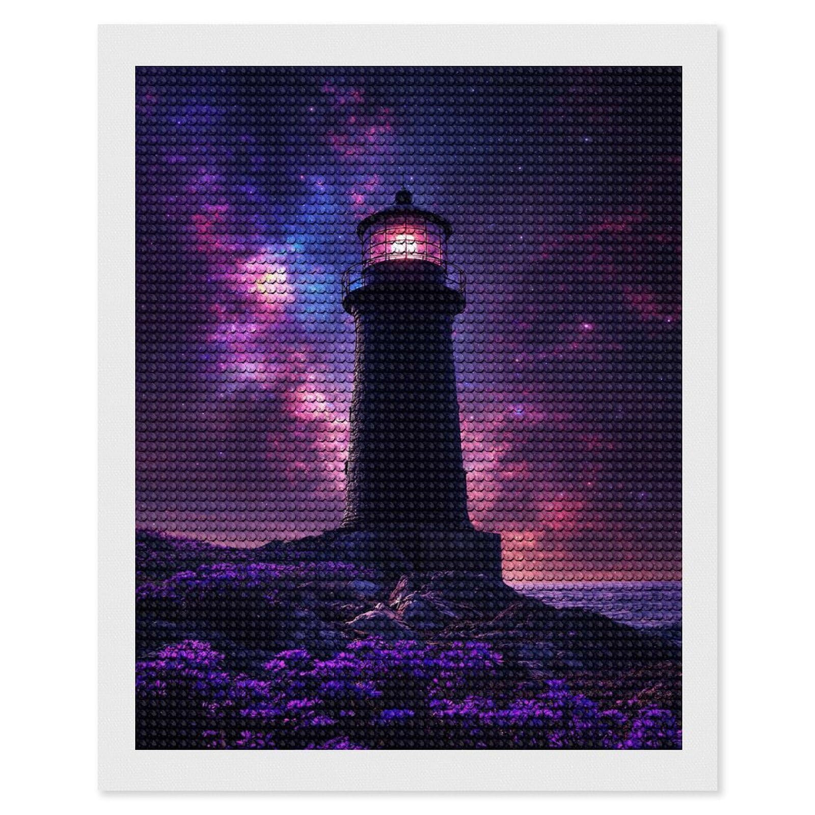 Junmoney Lighthouse Under A Cosmic Sky Diamond Painting Kit 16"x20", Easy Handmade Project, Cosy Home Accent, for Craft Lovers, Holiday Gift Idea