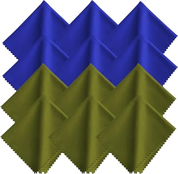 Microfiber Cleaning Cloth-12 Pack 6 Blue+ 6 Green, 7x6 Inches, Individually Wrapped, Reusable, Scratch-Free, Streak-Free,Lint-Free Bulk Wipes for Glasses,Eyeglass, Phone Screen, Cameras Lens