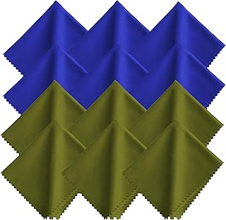 Microfiber Glasses Cleaning Cloth -12 Pack (6 Blue+ 6 Green), 7x6 Inch, Individually Wrapped, Reusable, Scratch-Free, Streak-Free,Lint-Free Bulk Wipes for Eyeglass, Cameras Lens, Phone Screen