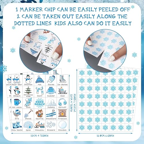 Miniatura 3 de Juego de 35 piezas de bingo de invierno para adultos, niños y niñas, 24 jugadores, juego de cartas del país de las maravillas de invierno, juegos de