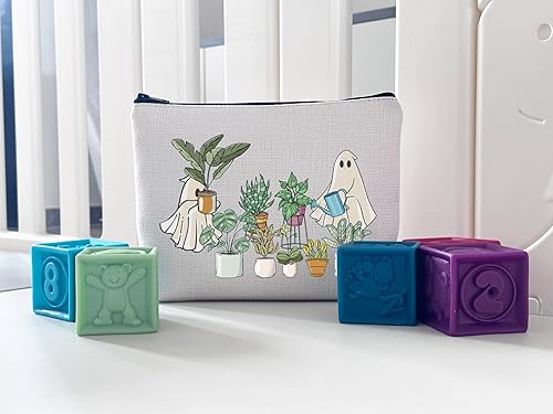 Miniatura 5 de WCGXKO Bolsa de maquillaje con cremallera para mujer, regalo para amantes de las plantas, novedad, Beige, Planta B-fantasma