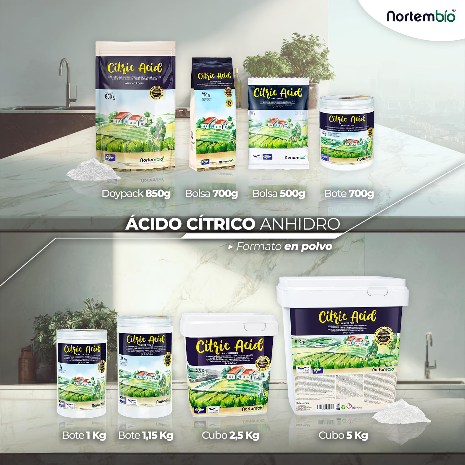 Nortembio Ácido Cítrico 5 kg Puro Anhidro en Polvo Descalcificador Natural