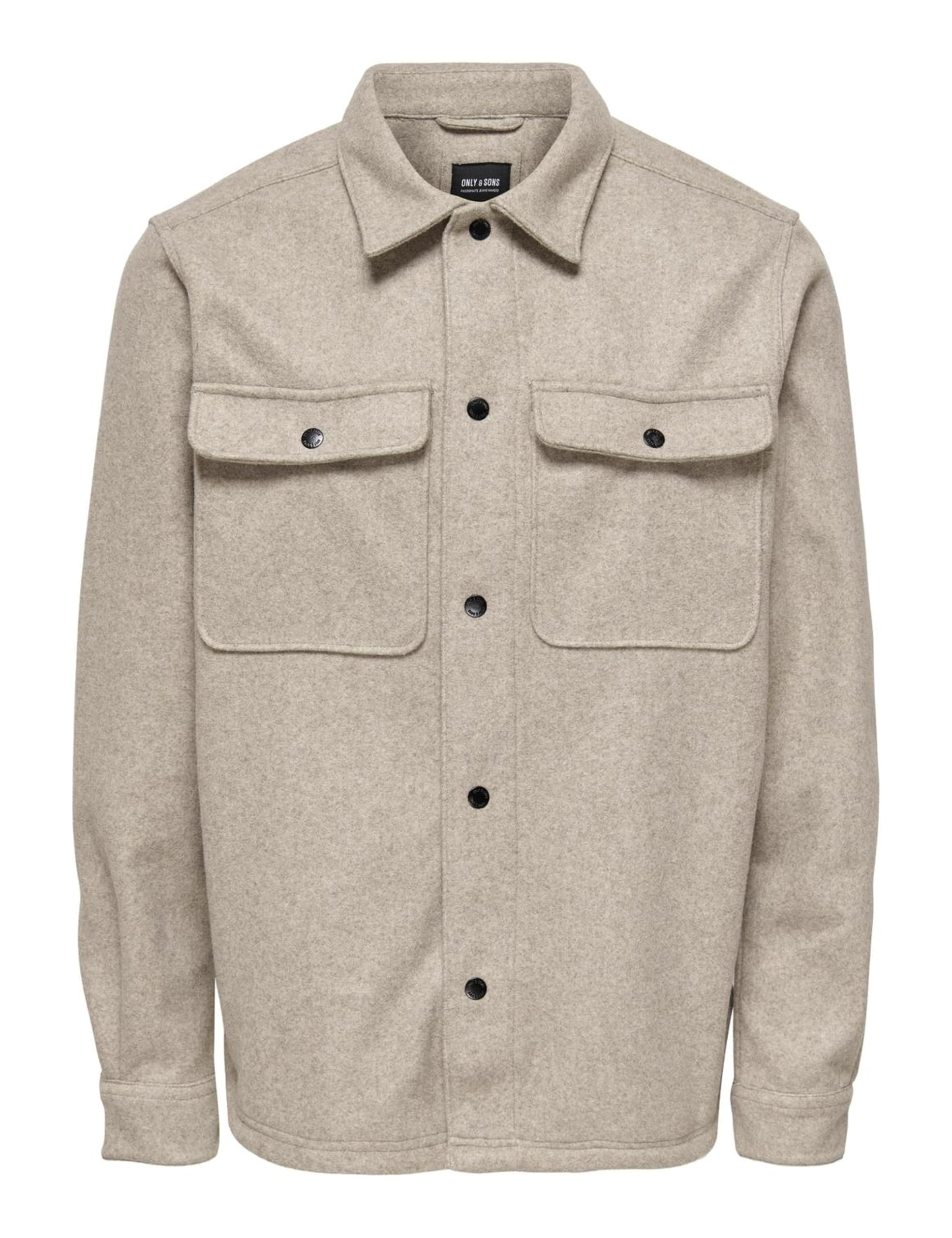 ONLY & SONS ONSASH OVR Woolen Look Pkt LS Shirt Noos, Maglia a Maniche Lunghe Uomo, Chinchilla,