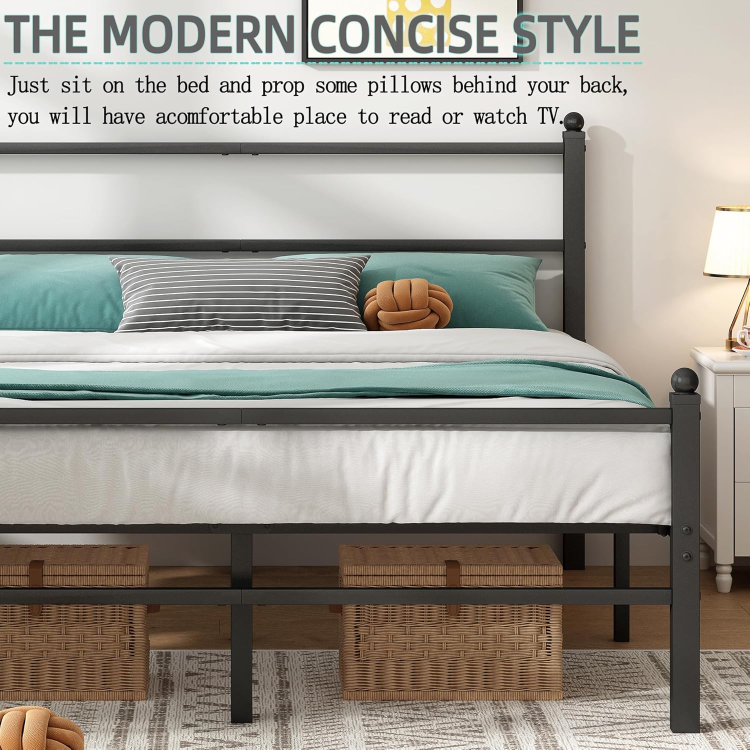 Queen Bed Frame with Headboard and Footboard, 14 Inch Metal Platform Bed Frame Queen Size with Steel Slat Support, No Box Spring Needed, Noise Free, Easy Assembly,
