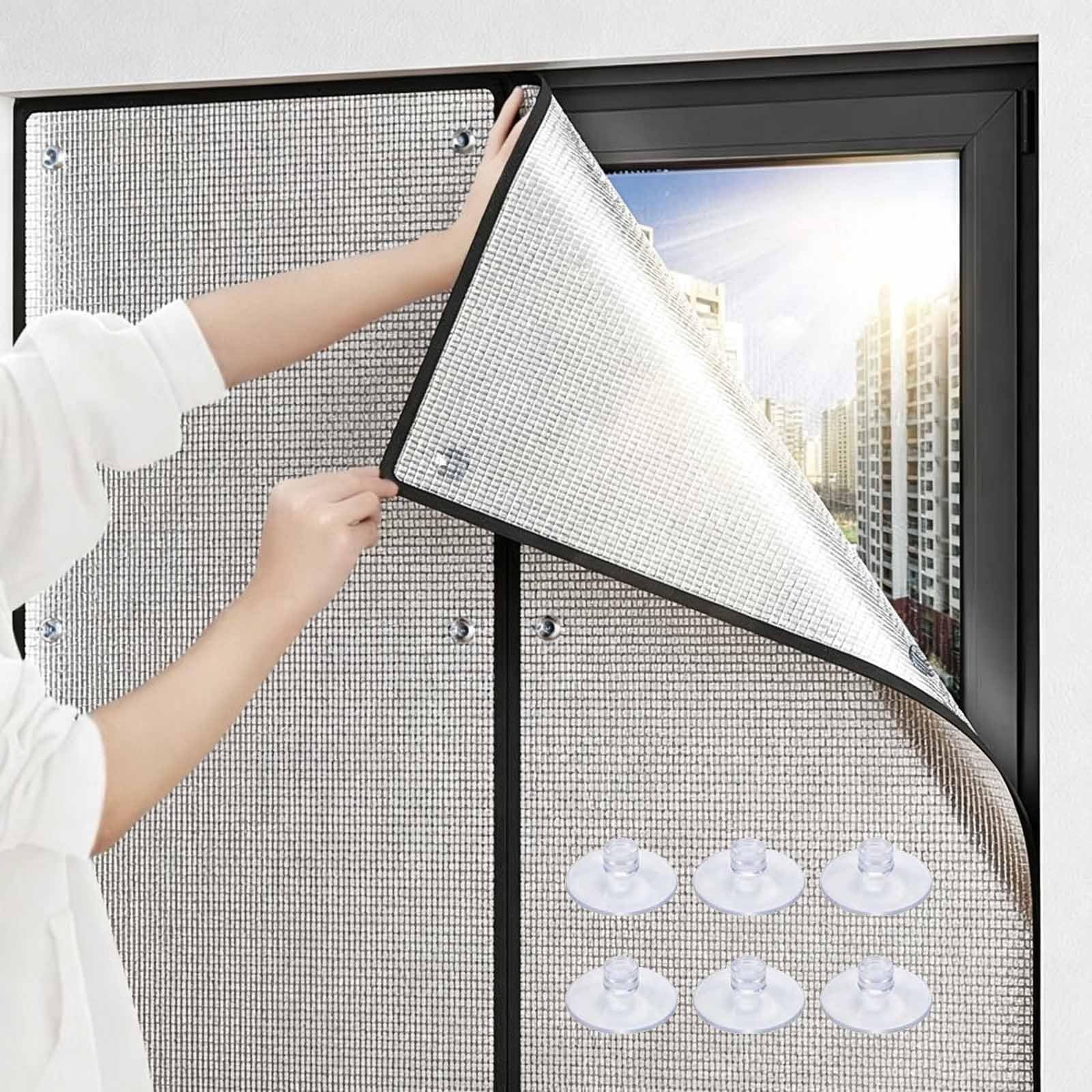 Pellicola Isolante Per Vetri Con Ventose, Pellicole Termico Oscurante In Alluminio, Pellicola Riflettente Anti Calore E Freddo，Protezione Privacy Per Bagno,Ufficio,Soggiorno(Nero,140x230cm)