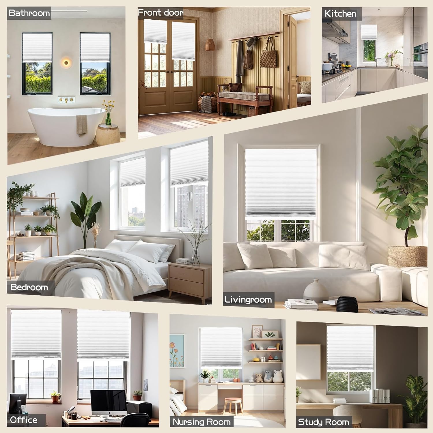 No Drill Cordless Blinds for Door Window Push Pull Light Filtering, 1 Pack