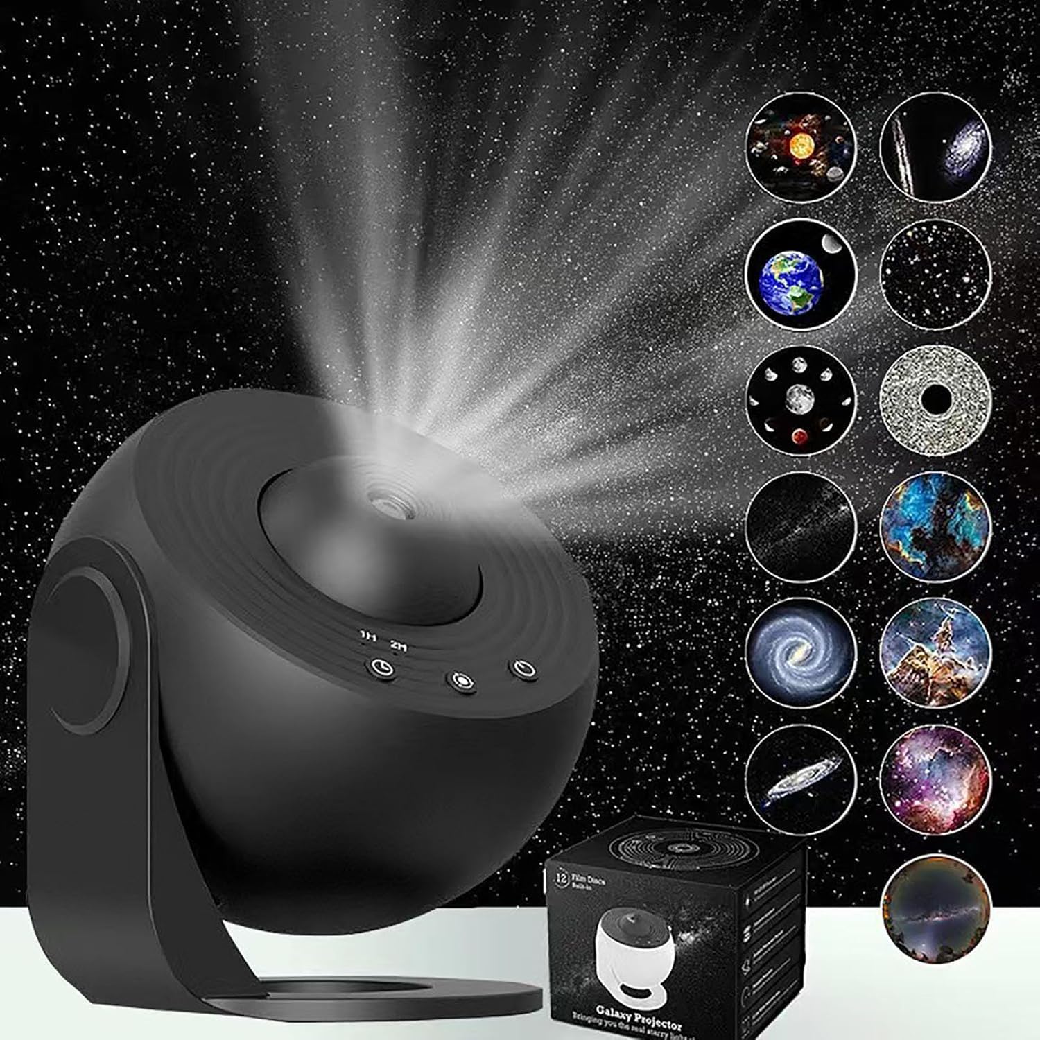 Globing Gunong Night Light, Globing Gunong Universe Projector, Wallfree Skylight Projector, Galaxy Projector, HD Image Star Projector, 12 in 1 Night Light Galaxy Projector 360° Rotate (Black)