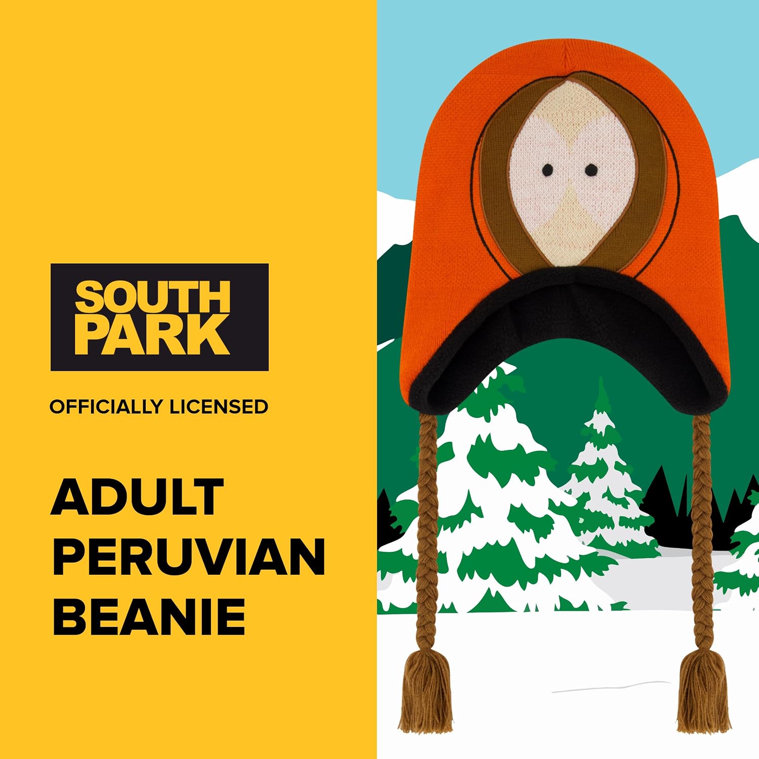 South Park Beanie Hat, Eric Cartman Peruvian Winter Knit Cap with Pom and Tassels