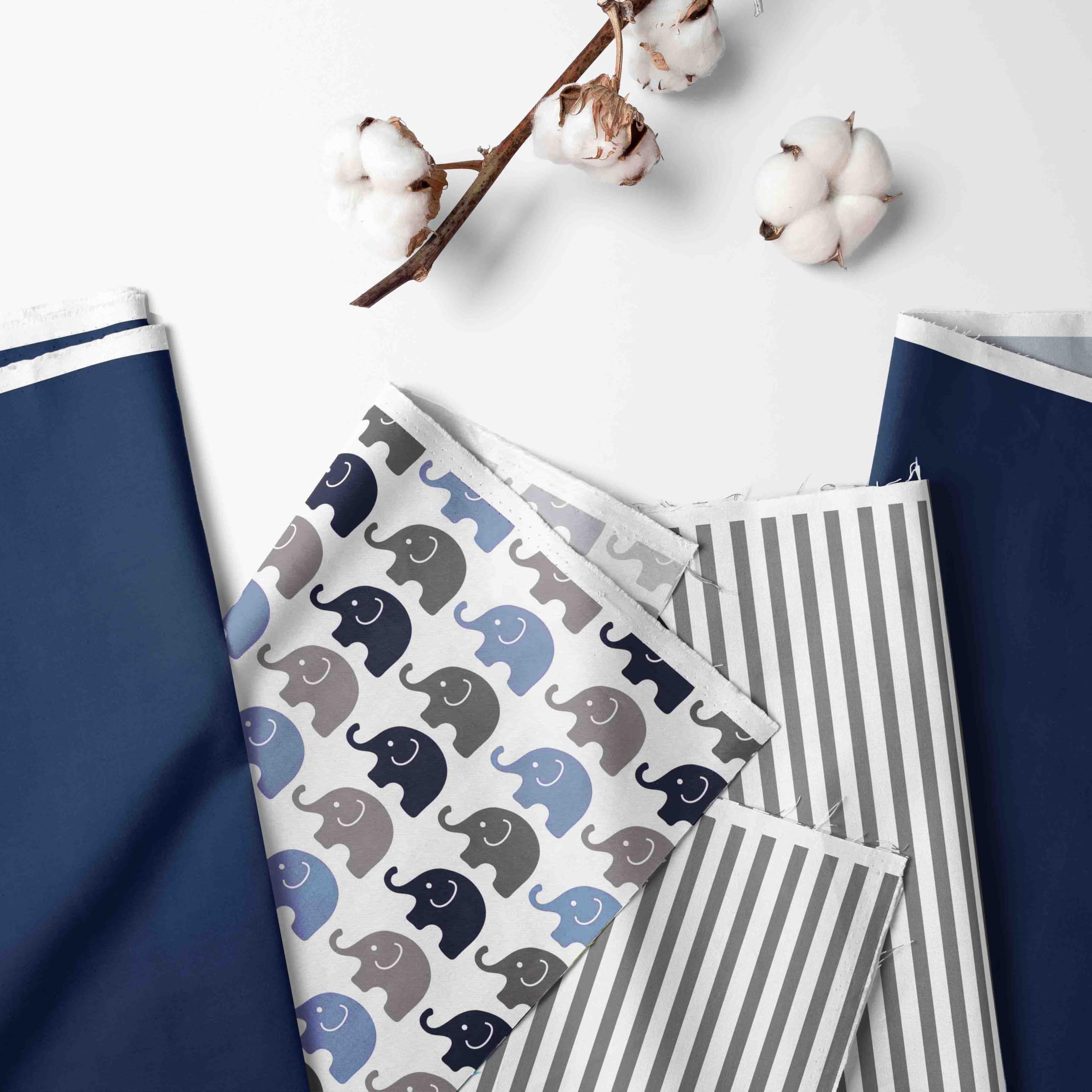 Bacati - Elephants 4 pc Nursing/Feeding Set Pillow Cover, Polyfilled Insert Pillow and 2 Burp Made with Ultra-Soft 100% Cotton Fabric in a Fashionable Two-Sided Design (Blue/Grey)