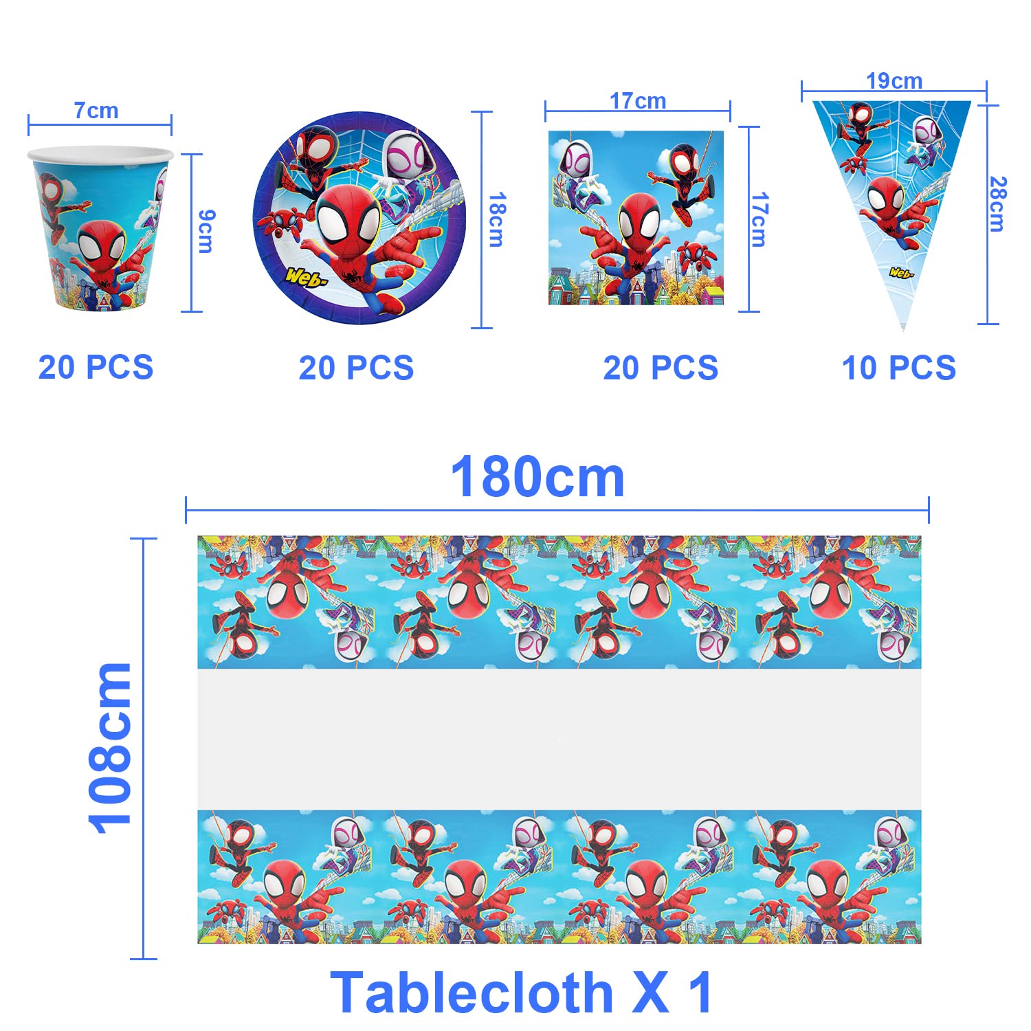 Vaisselle Jetable Fête Super Héros 62Pièces - Nappe, Serviettes, Assiettes, Gobelets