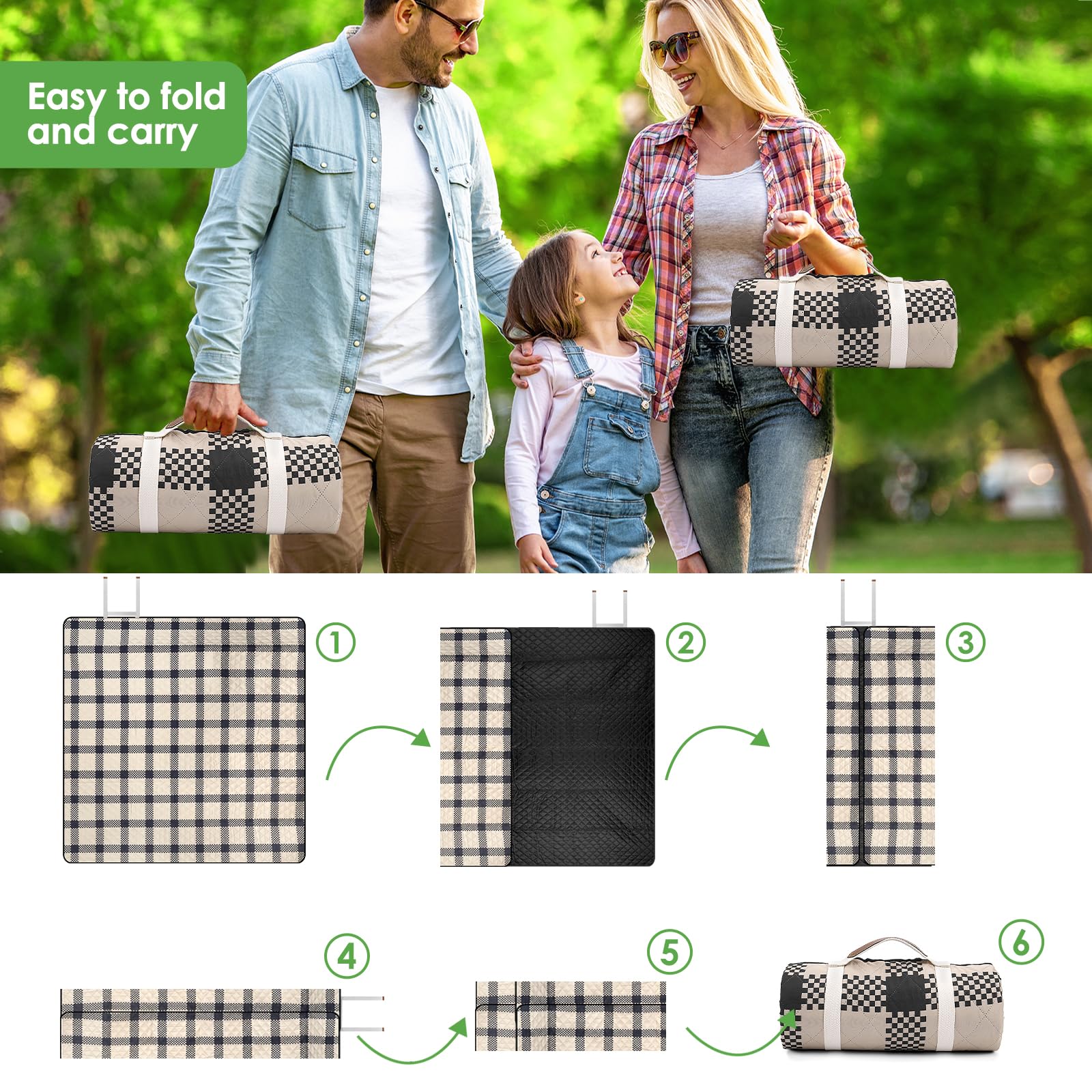 Übergroße Picknickdecke 152x203 Cm – Wasserdicht, Sandabweisend, 3-schichtig, Faltbar Für Strand, Park & Camping