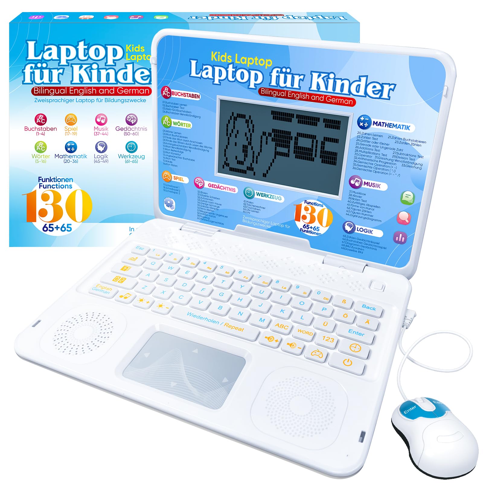 Kinder Laptop - Bilingualer Lerncomputer (DE/EN) mit 9,7x5,2cm Bildschirm für Mathe, Alphabet, Musik & Spiele