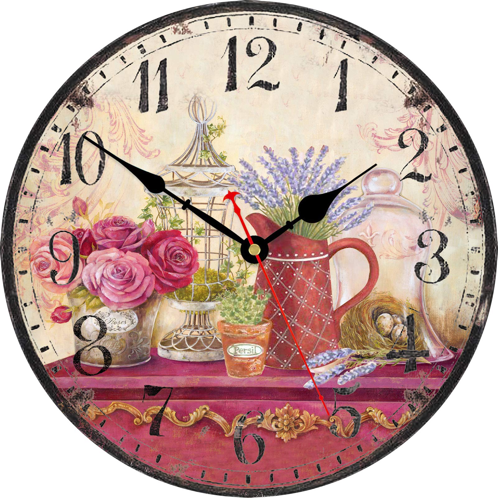 Buy Toudorp Wooden Wall Clock Retro Roses and Lavender Floral Style Wall Clock 14 Inch Arabic
