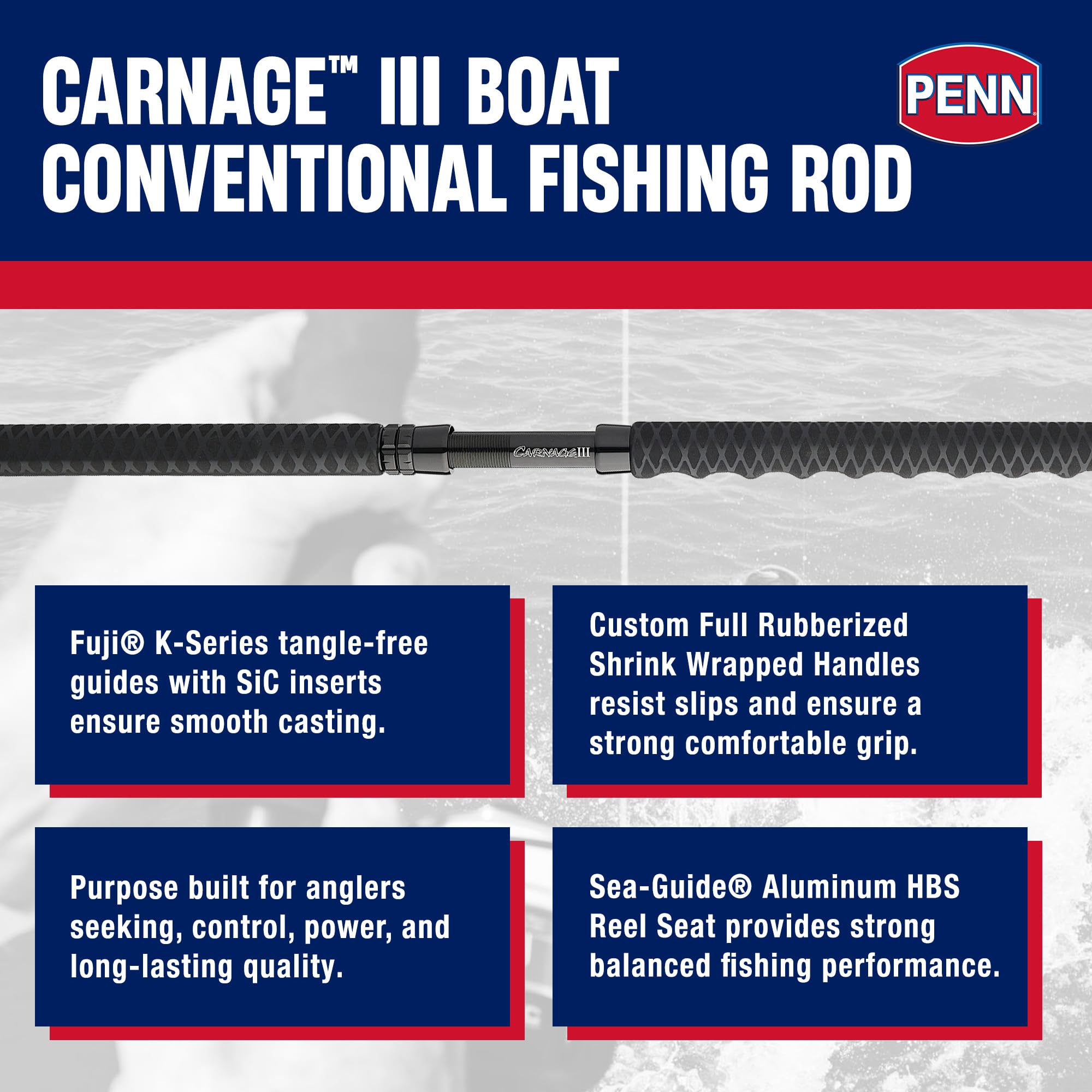Penn Carnage III Boat Conventional Fishing Rod, 6' - Medium Heavy - 40-80lb