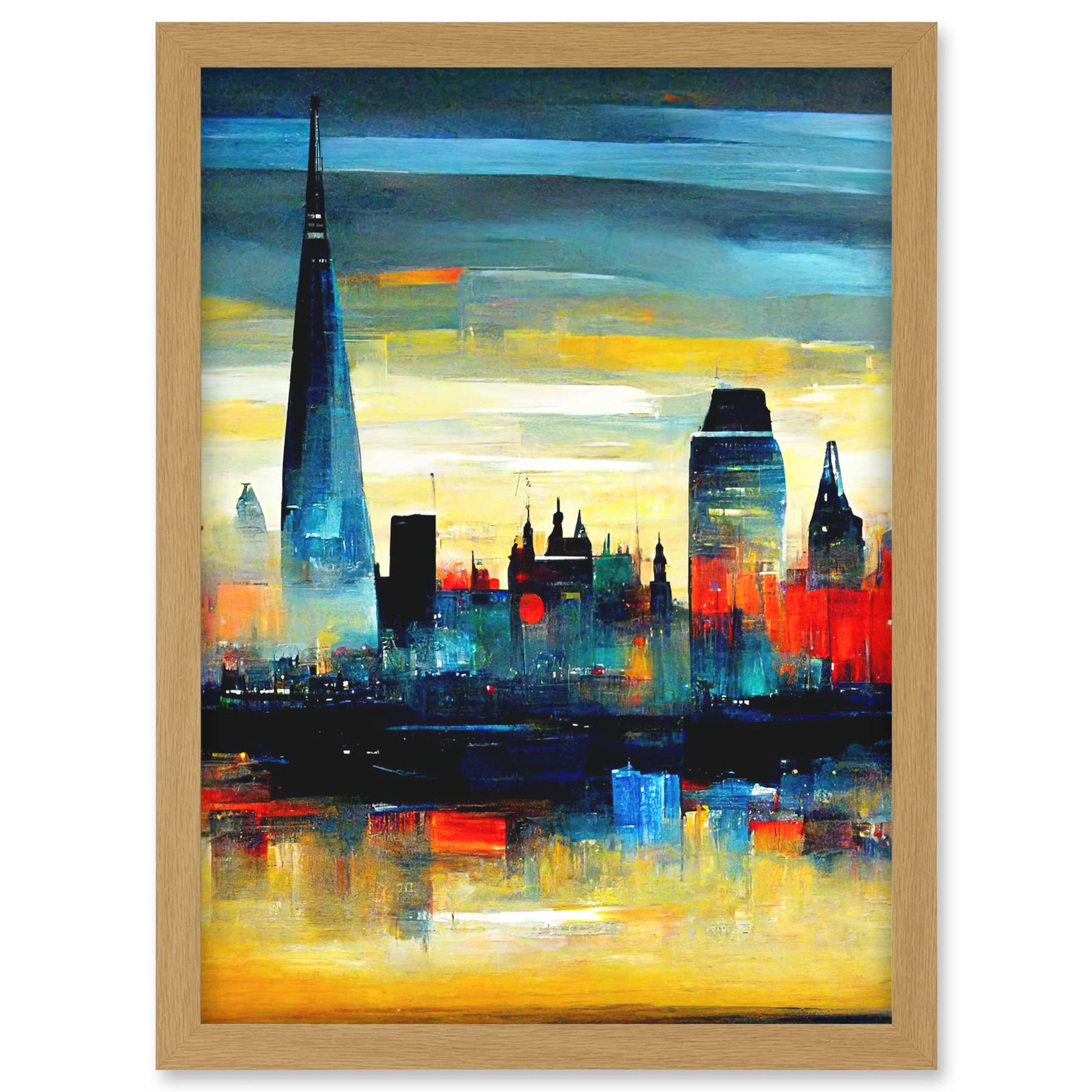 Doppelganger33 LTD London Skyline Reflecting On River Thames Modern Oil Paint Artwork Framed A3 Wall Art Print