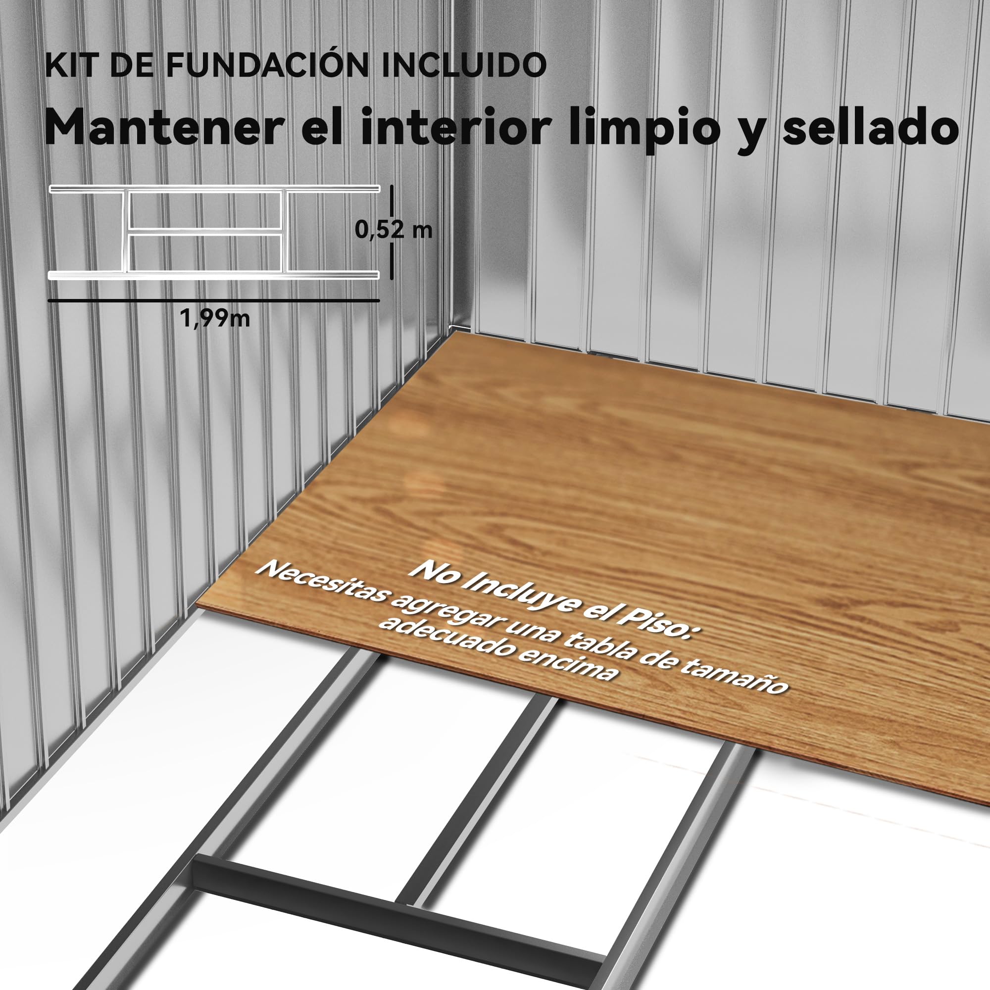 Outsunny Caseta de Jardín Exterior, 2,5 m² 213x130x185 cm, Cobertizo de Jardín Exterior Metálico con 2 Puertas Correderas, Base Refuerzo (Suelo NO Incluido) y 4 Ventanas, Verde Oscuro — view 5