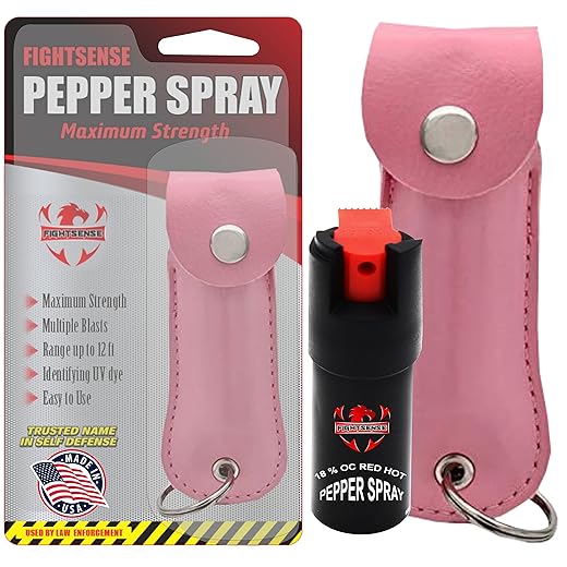 FIGHTSENSE Self Defense Pepper Spray - 1/2 oz Compact Size Maximum Strength Police Grade Formula Best Self Defense Tool for Women W/Leather Pouch Keychain
