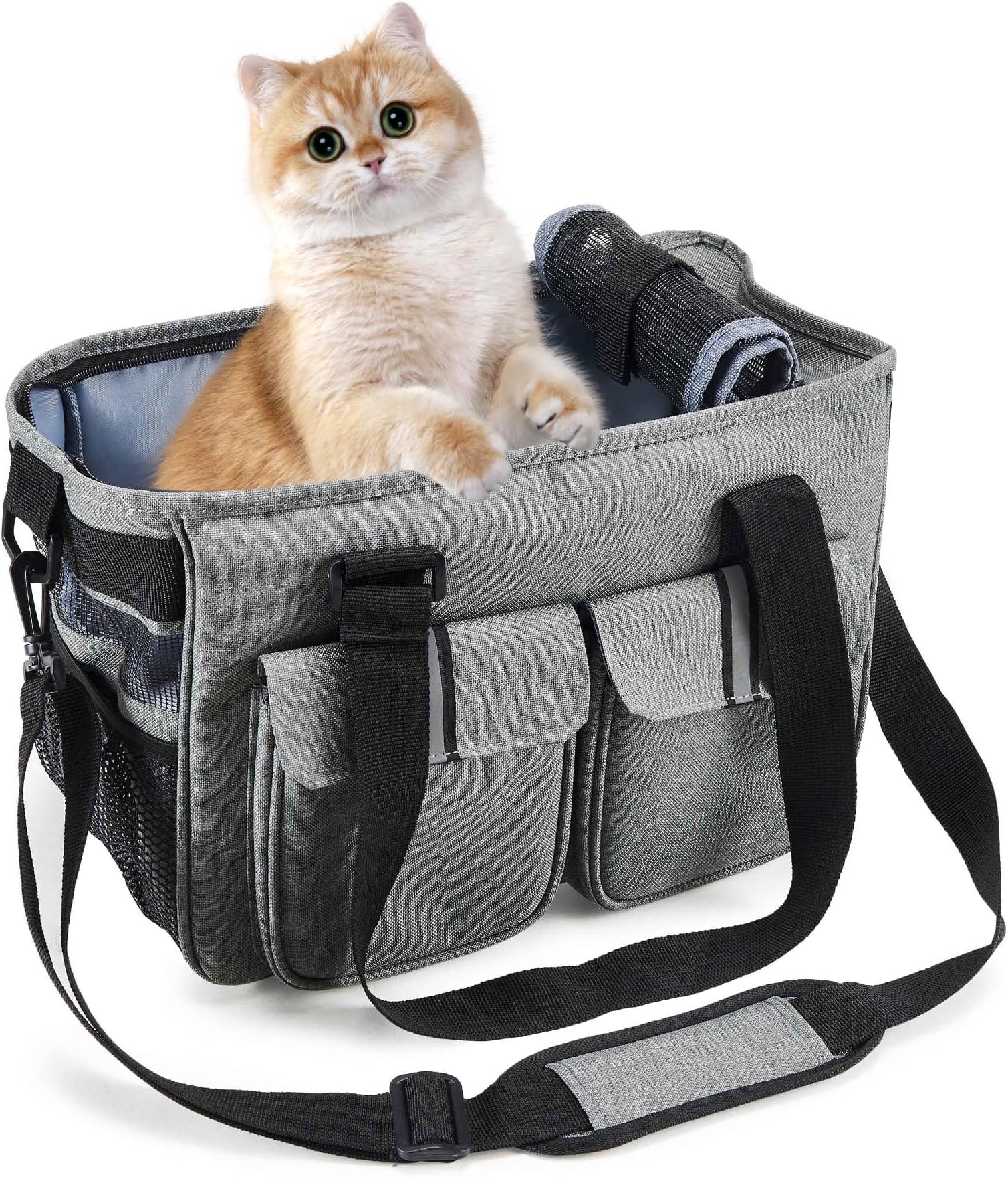 HAPPY HACHI Small Dog Carrier Cat Handbag Lightweight Pet Oxford Travel Soft Sided Shoulder Carry Bag for Kitten Rabbit Guinea Pig (Light Grey)