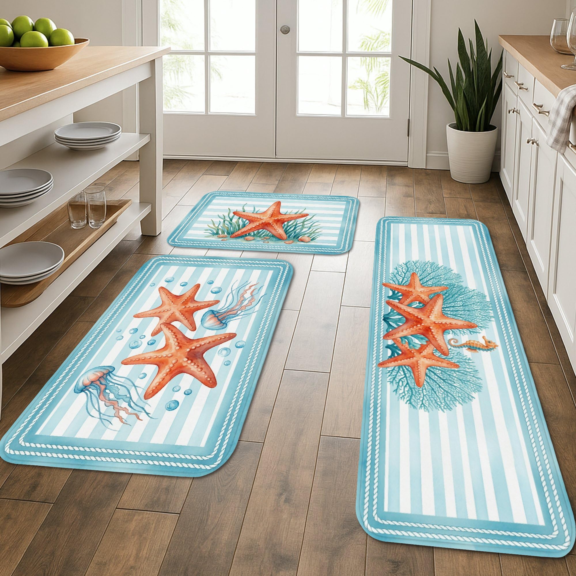 Tapis de cuisine moelleux lot de 3 tapis décoratif océan étoile de mer