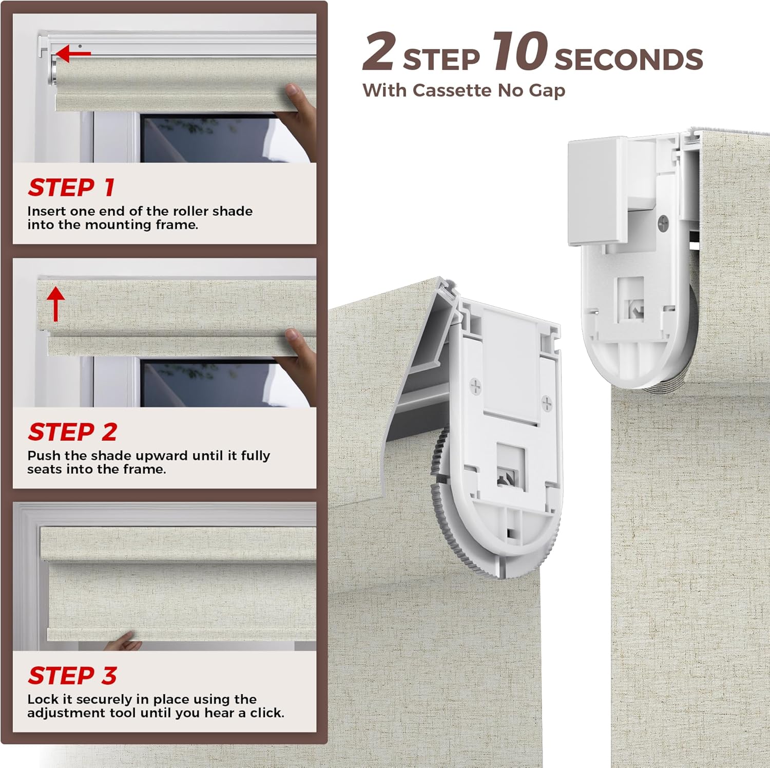 Allesin zen No Drill No Tools 100% Blackout Roller Shades for Windows, UV Protection, Free-Stop, Linen Woven Fabric Cordless Roller Blinds, Custom Blinds for Home, Office, Bedroom (Linen, 33x72) 33"W x 72"H Linen-polyester-100% Blackout-linen